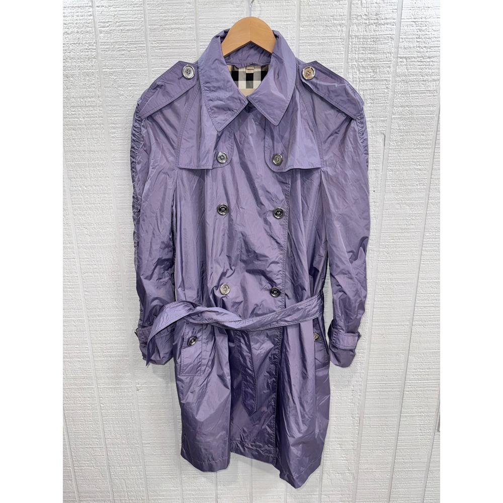Burberry Brit Trench Coat Women Purple Ruched Sleeve US 10 ITA 44
